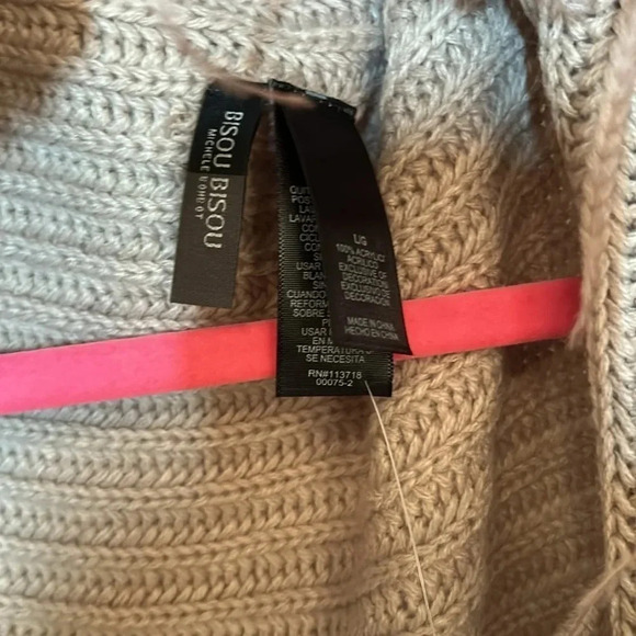 Bison Bisou sweater vest pink Feathered Knitted Cardigan size large sleeveless - Picture 6 of 10